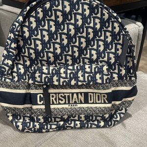 Blue and Cream Oblique Logo Backpack